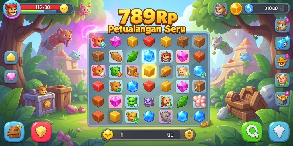 Screenshot gameplay dari 789RP yang menunjukkan aksi Match-3 yang seru.