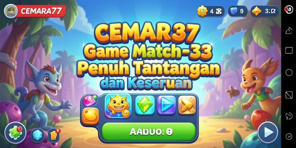 Screenshot CEMARA77 menampilkan keseruan gameplay Match-3 yang penuh warna.