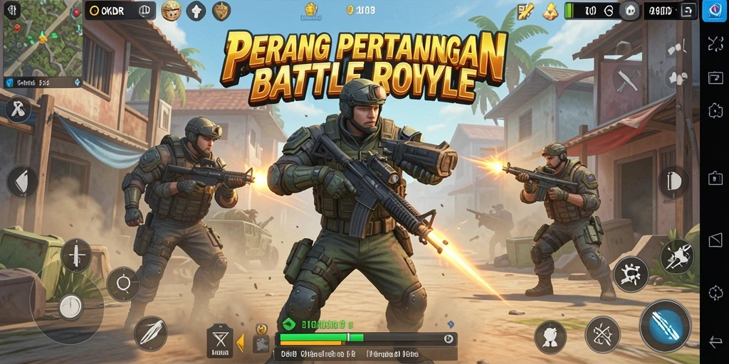 Screenshot utama OKIDR menampilkan aksi intens di Battle Royale.