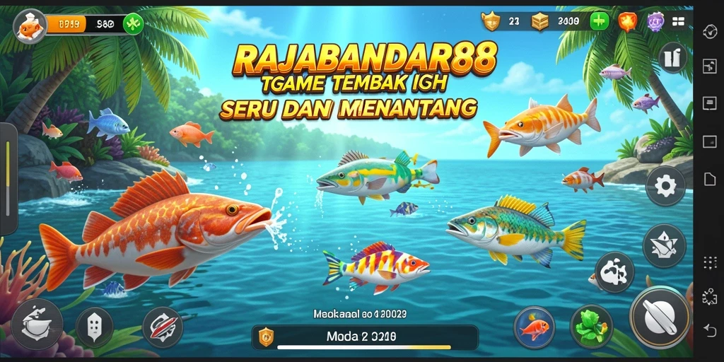 Screenshot gameplay RAJABANDAR88 menunjukkan momen menembak ikan yang seru.